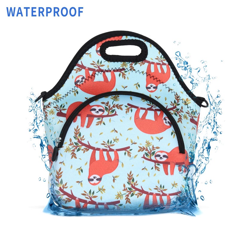 Violet Mist Neoprene Lunch Bags with Shoulder Strap Lunch Totes for Women Insulated Lunch Handbag Thermal Lunch Box Reusable Gourmet Bento Bag Pocket Zipper for Work Picnic Travel Gifts, Navy Sloth - Image 5